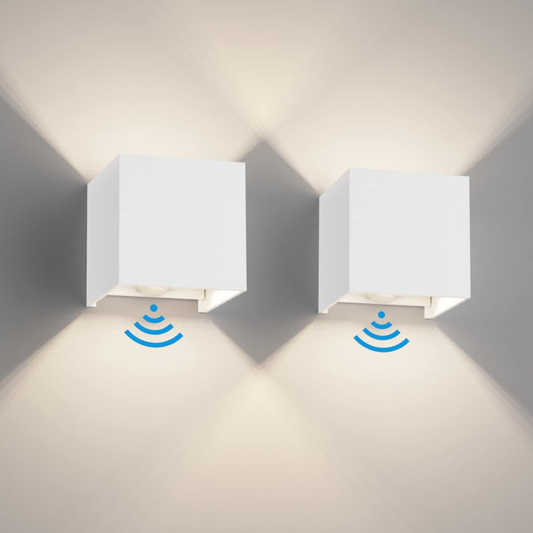 Klighten 2PCS Outdoor Wall Light with Motion Sensor, Waterproof IP54 Outside Wall Lamps with Sensor, Adjustable Beam Angle, Natural White 4000K, White