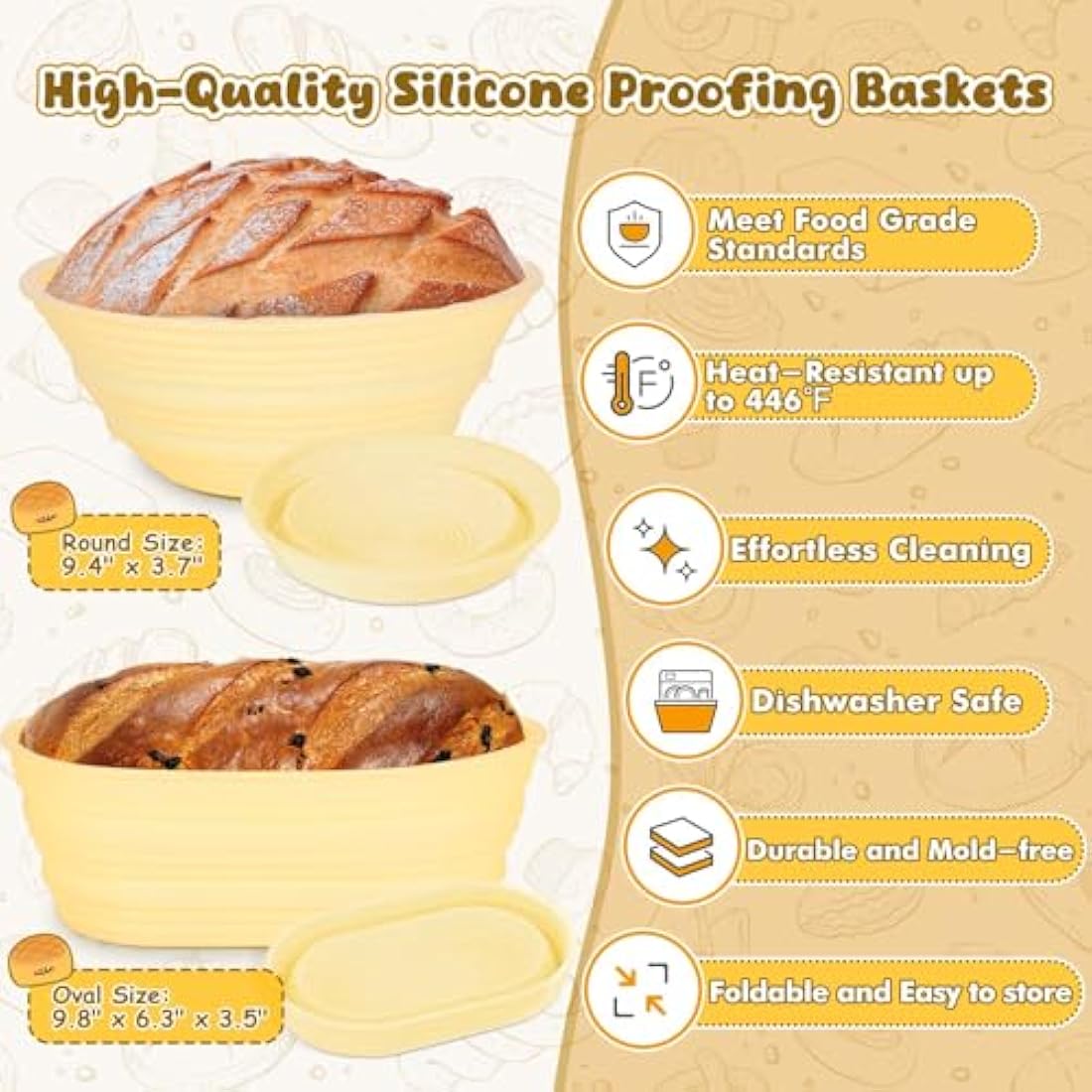 DoughEase Sourdough Starter Kit, 1500ml Sourdough Starter Jar, Bread Proofing Baskets, Dutch Oven Sling, Thermometer, Feeding Time Tracker, Dough Mat, Dough Whisk, Sourdough Bread Baking Supplies