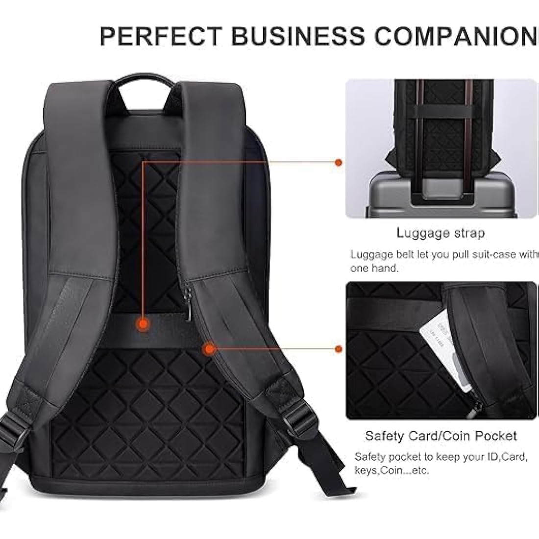 Laptop Backpack, Mens Computer Rucksack Lightweight Slim Laptop Rucksack Waterproof Daypack with USB Charging Port, Compact Bag Business Travel College School Bag for Office Work Outdoor-15.6'', Black