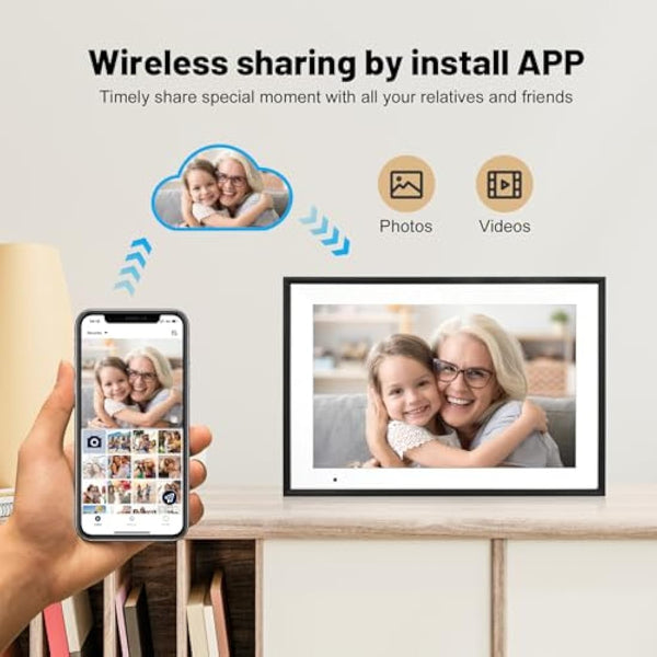 32 GB Digital Photo Frame WiFi,10.1 Inch Digital Picture Frame,1280x800 IPS HD Touch Screen Electronic Digital Frame,Auto-Rotate,Easy to Share Photos or Videos Anywhere