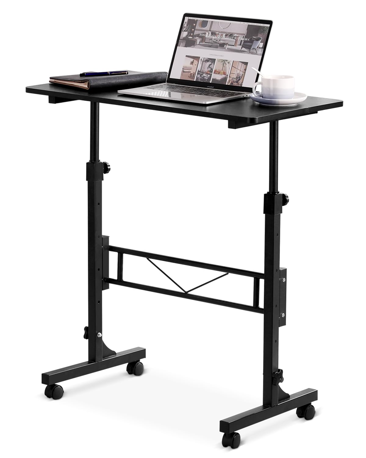 Standing Desk Adjustable Height, Mobile Stand Up Desk with Wheels Small Computer Desks, Home Office Desk, Rolling Desks, Portable Laptop Desk White Standing Table 80 x40 cm Height 70-110 cm
