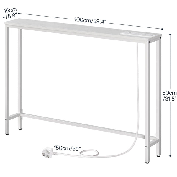 HOOBRO Slim Console Table with Charging Station, Hallway Table with USB Ports and Power Outlets, 100 cm Long, Narrow Behind Sofa Table, for Entryway,
