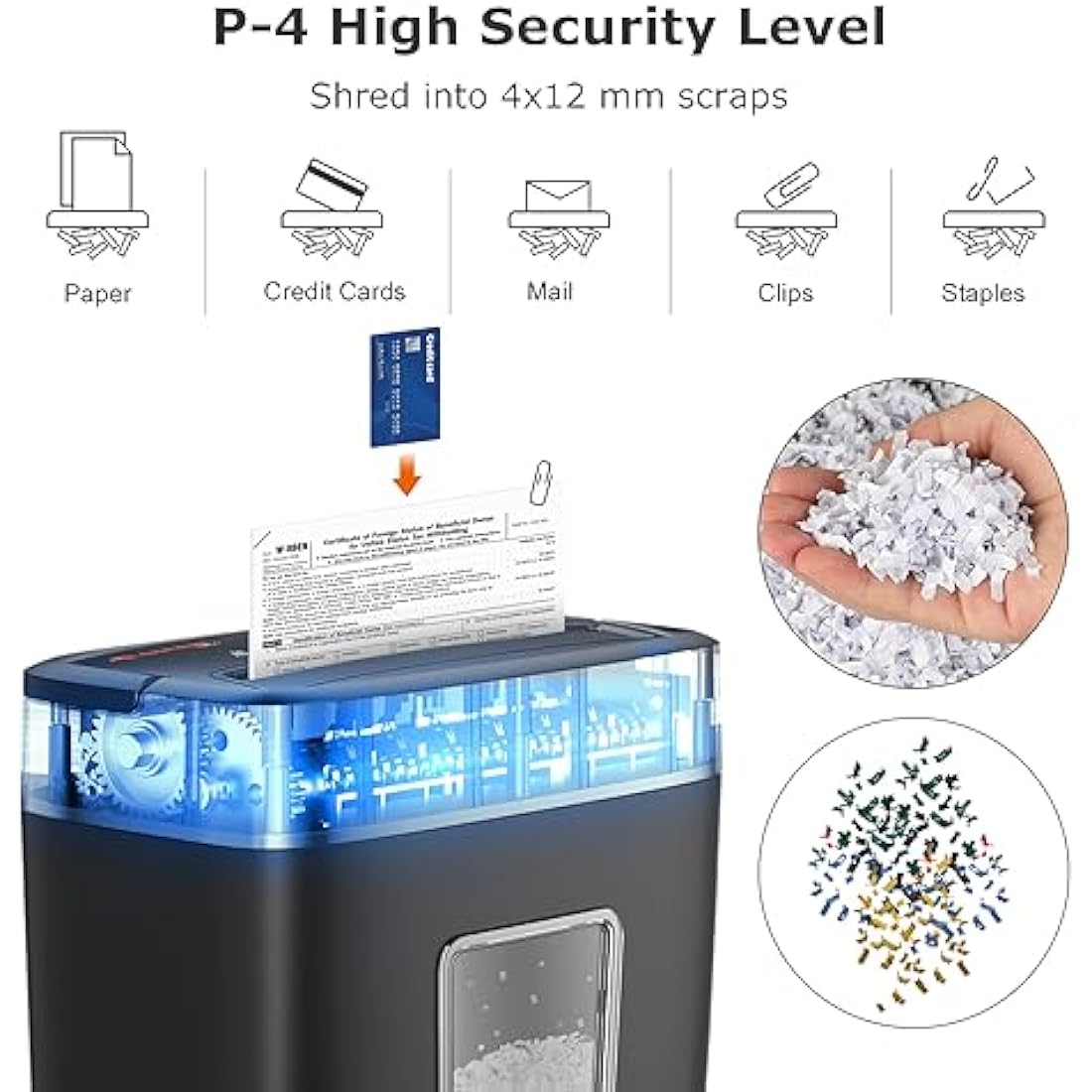 Bonsaii Micro-Cut Paper Shredder, 6-Sheet Capacity for Home and Office Use – Shreds Credit Cards, Staples, and Clips – Compact Design with Portable Handle and 16L Wastebasket (C261-D)