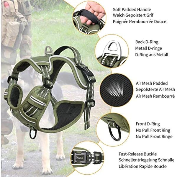 HEELE Dog Harness for Small Medium Large Dogs No Pull Adjustable Padded Reflective Harness with Handle for Walking Training, Green, XS
