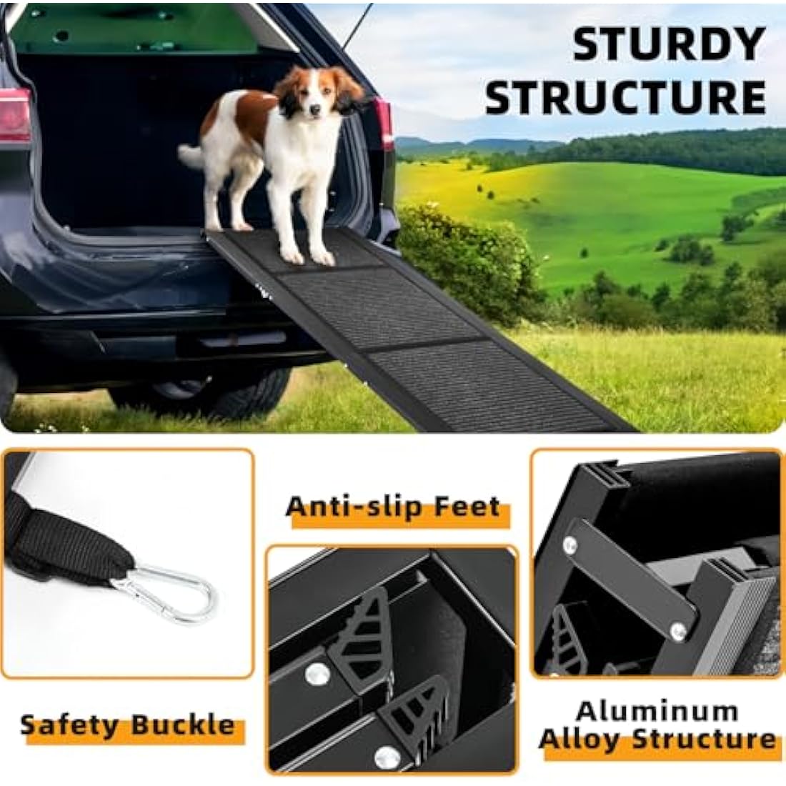 Papettly Folding Dog Ramp - 158 * 44CM, Anti-Slip Surface, Portable Pet Stair Ramp for Large Dogs Up to 250LBS/113KG, Suitable for Cars, SUVs & Trucks