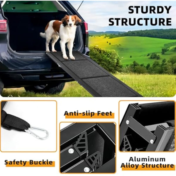 Papettly Folding Dog Ramp - 158 * 44CM, Anti-Slip Surface, Portable Pet Stair Ramp for Large Dogs Up to 250LBS/113KG, Suitable for Cars, SUVs & Trucks