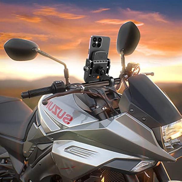 iMESTOU Motorcycle Wireless Phone Mount Charger QC3.0 USB C Handlebar/Rear-View Mirror Phone Holder Works with 12V/24V Motorcycles or by Plugging to USB A Socket Universal for 4.0-7.0" Cellphones