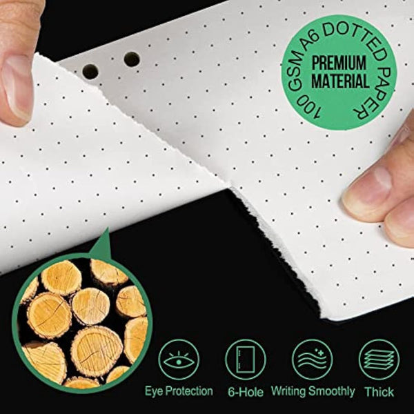 FANDAMEI 180 Sheets/360 Pages A6 Refills Dotted Paper, 100 GSM Personal Organiser Inserts for A6 Binder, 6-Hole Dot Paper, 171x94mm