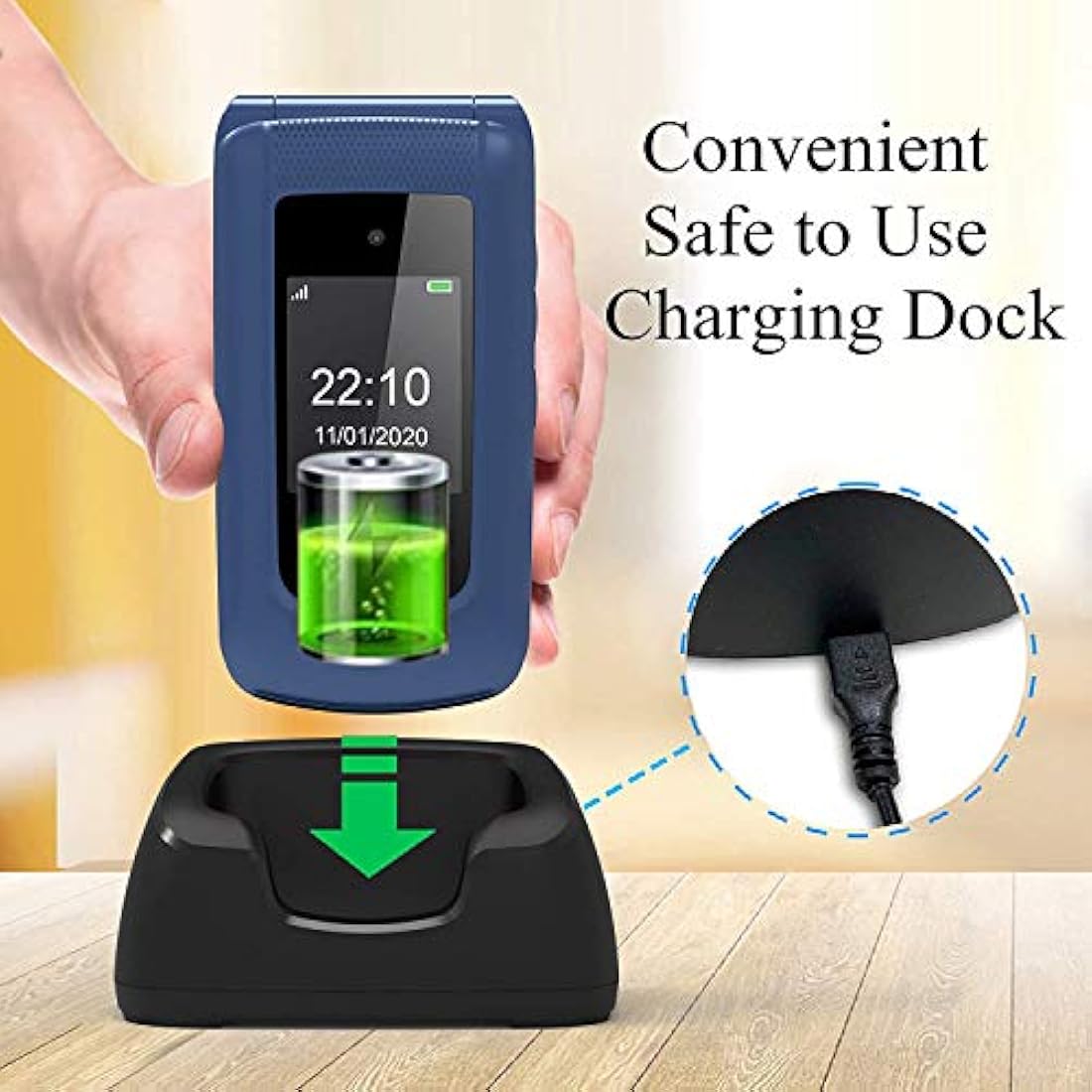 Uleway Big Button Mobile Phone for Elderly, Sim Free Unlocked Senior Flip Phones, Easy to Use Basic Cell Phone with 2.4" LCD Display, SOS Button, Torch, FM Radio, 1000mAh Battery, Charging Dock (Blue)