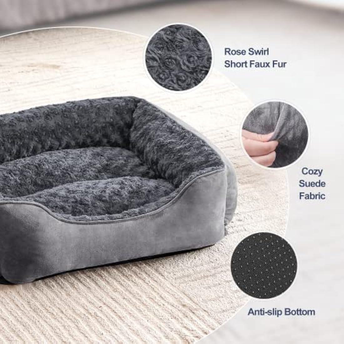 JOEJOY Dog Bed Extra Large - Washable Anti-Anxiety Pet Bed Soft Plush Cat Bed Rectangle Non-Slip Bottom Pet Bed - Small | Medium | Large Size Mattress Mat For Dog, Grey