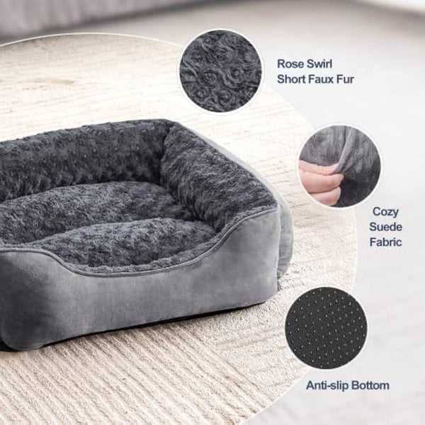 JOEJOY Dog Bed Extra Large - Washable Anti-Anxiety Pet Bed Soft Plush Cat Bed Rectangle Non-Slip Bottom Pet Bed - Small | Medium | Large Size Mattress Mat For Dog, Grey