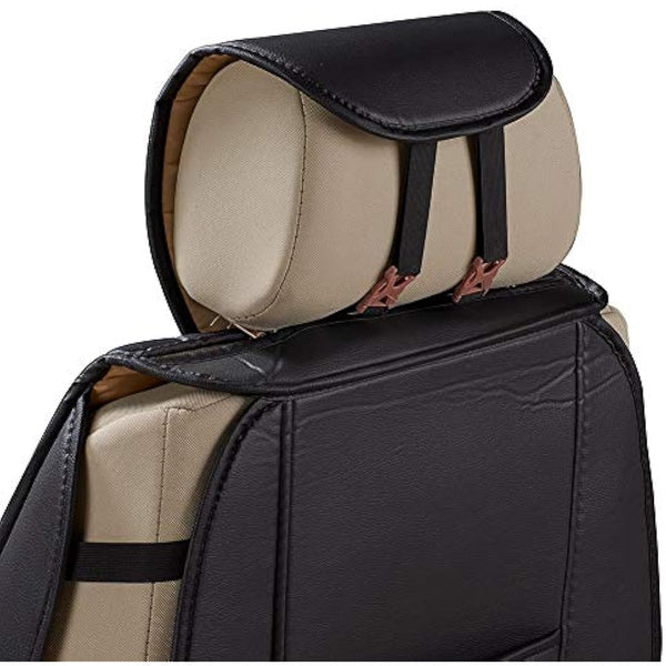 JSCARLIFE PU Leather Auto Car Seat Covers Universal Car Seat Cover Cushion Back Support Waist Massage (Black)