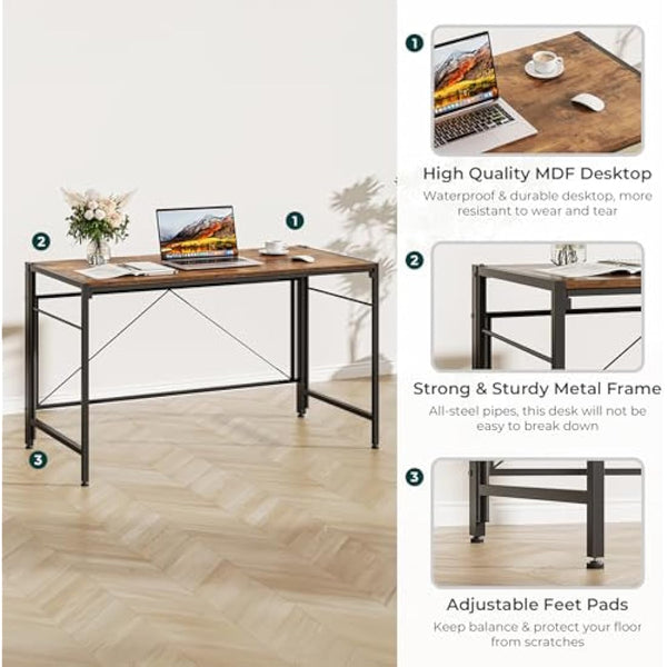 Dripex Folding Desk 110 x 50cm Writing Computer Desk Foldable Table Space Saving Home Office Desk Easy Assembly, Rustic Brown