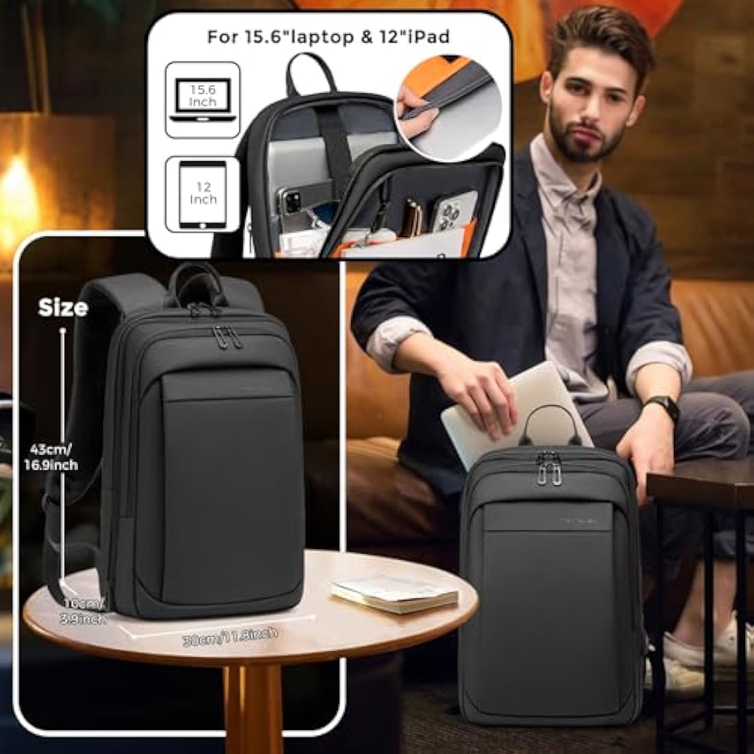 FENRUIEN Laptop Backpack Business Smart Backpack Waterproof fit 15.6 Inch Travel Durable Laptop Backpack with USB Charging Port (Regular)