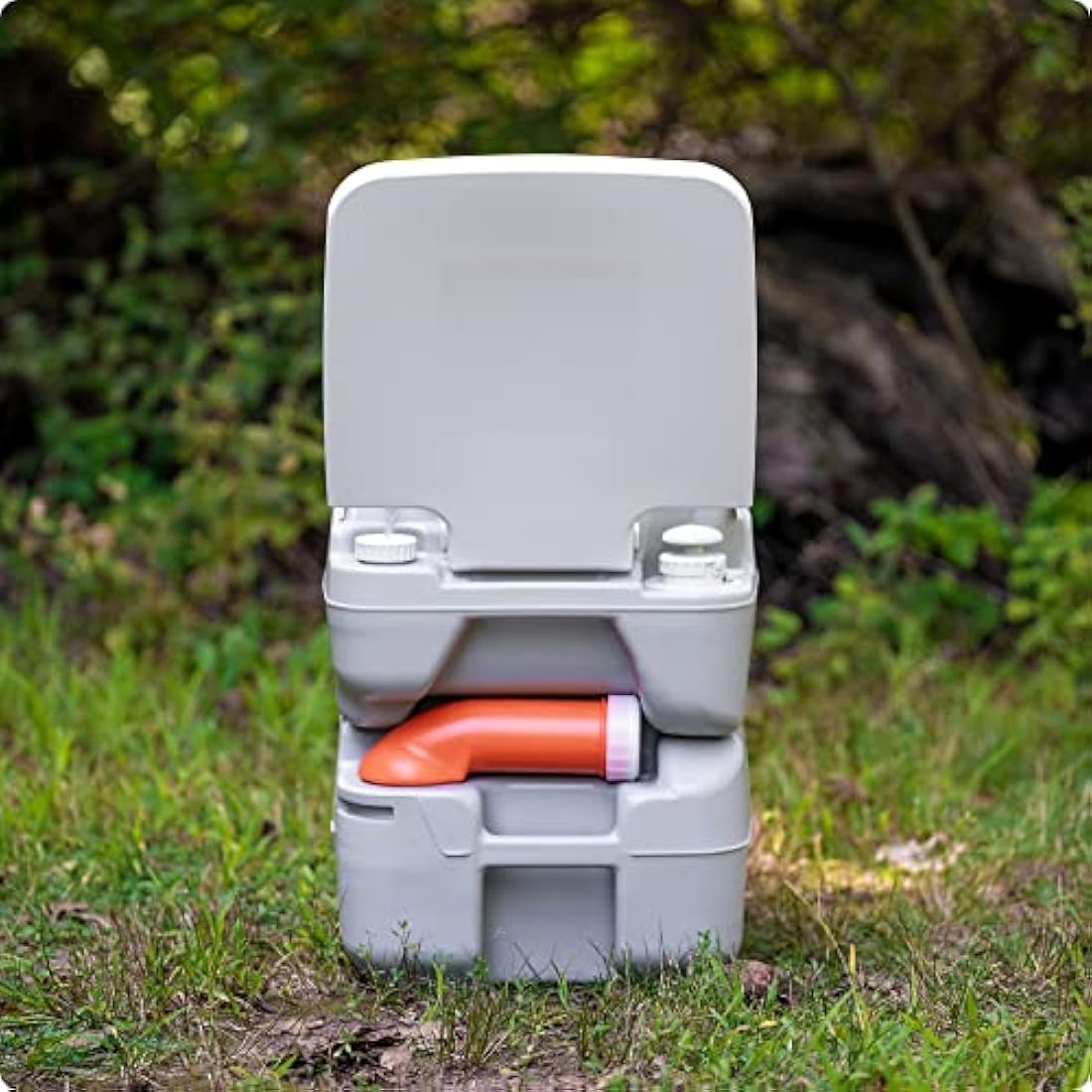 Alpcour Portable Toilet – Compact Indoor & Outdoor Commode w/Travel Bag for Camping, RV, Boat & More – Piston Pump Flush, 5.3 Gallon Waste Tank, Built-In Pour Spout & Washing Sprayer for Easy Cleaning