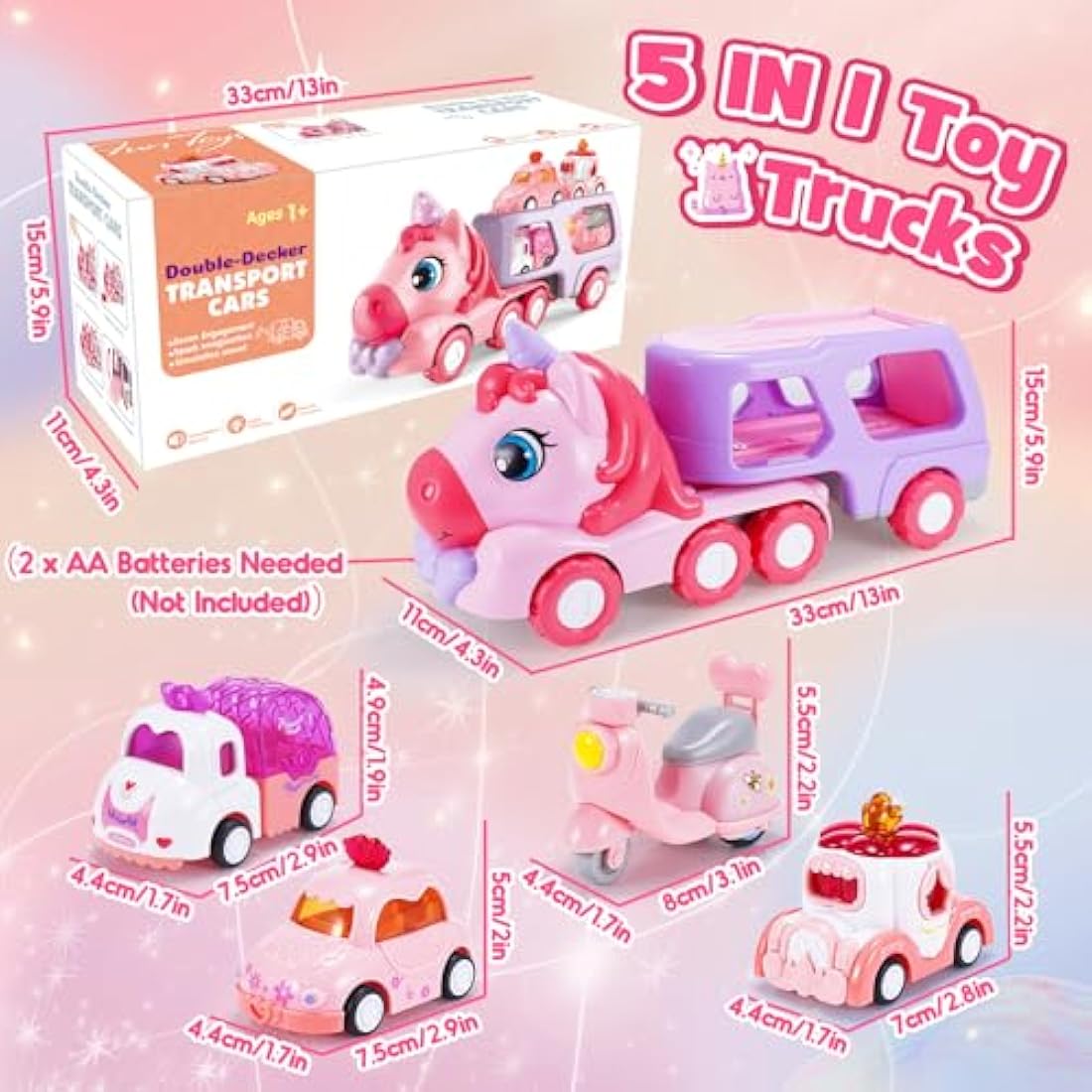 EUTOYZ Toys for 1 2 3 Year Olds Girl, Unicorn Toy Car Toddler Toy Age 1-3 Construction for 1-3 Year Olds Girls Easter Birthday Gifts for 1-4 Year Old Girls Cars Toddler Gift