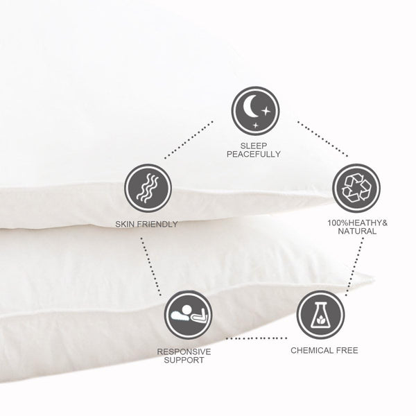 HOMEFOUCS Luxury Feather and Down Pillows, pack of 2 100% Cotton Shell, Soft Hotel Quality Pillows (30% Down)