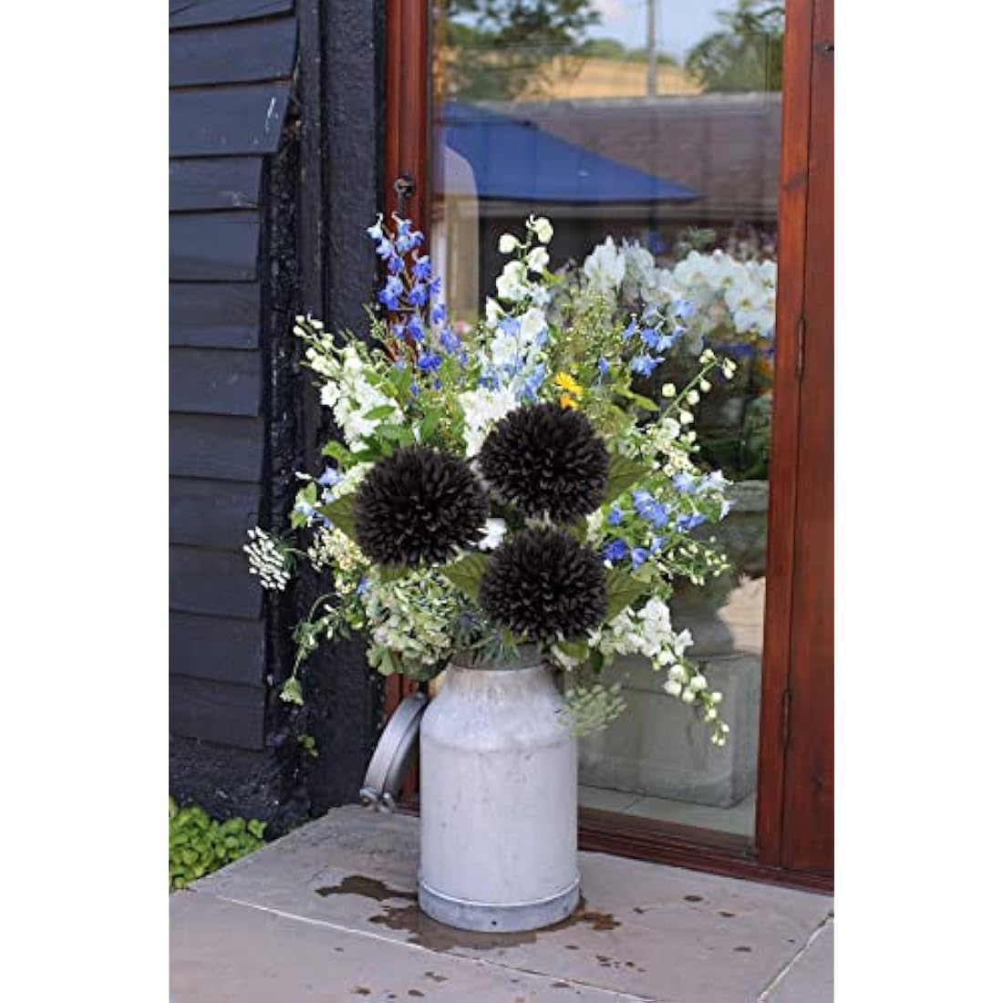 4'' Large Artificial Chrysanthemum Flowers with 24.7'' Long Stem, 6 pcs Black Fake Silk Flowers Faux Ball Flowers for Home Decor, Bridal, Wedding, Party, Garden, Floral Arrangement