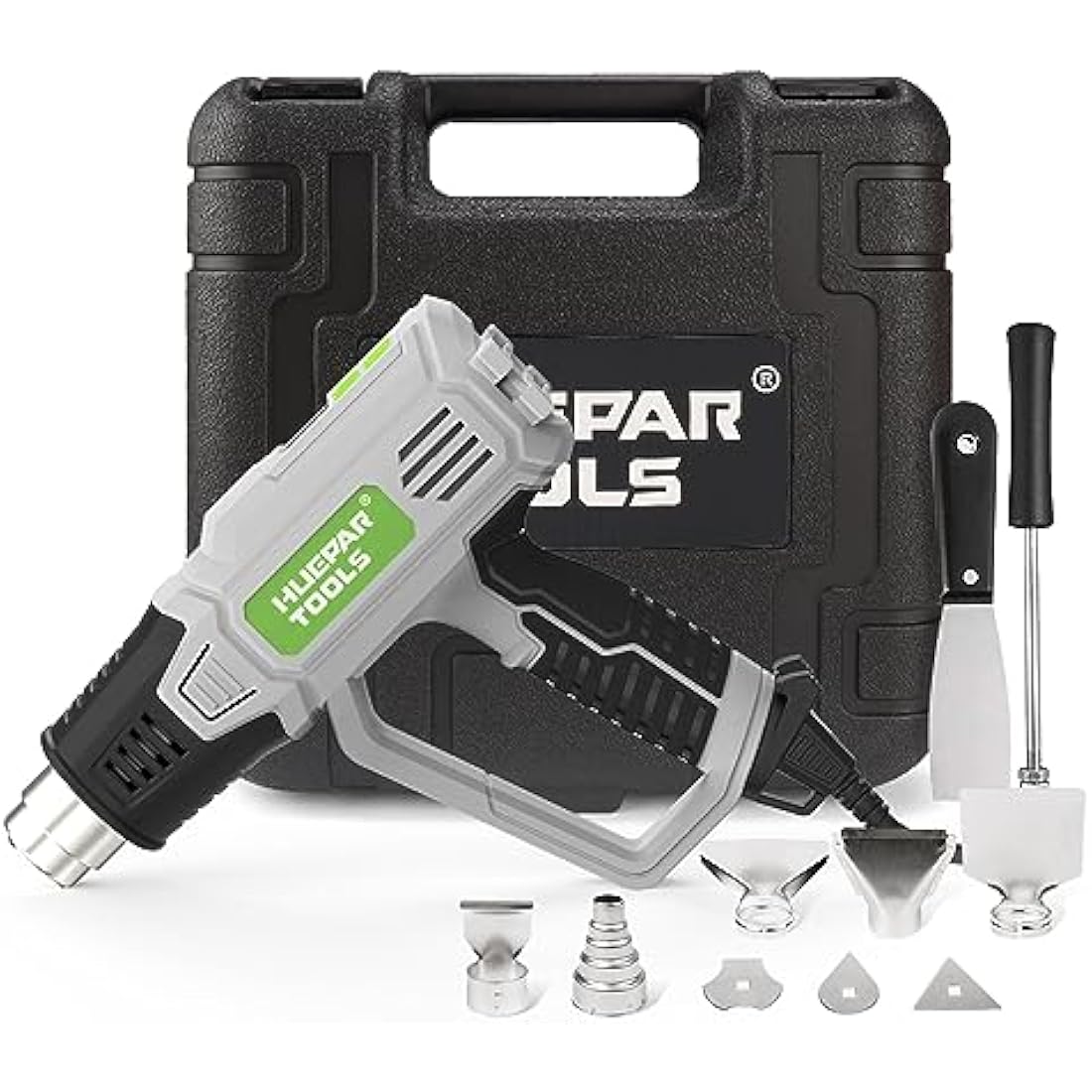 Heat Gun, Huepar Tools 2300W Professional Hot Air Gun 50℃-660℃ with Large Digital LCD Display Industrial Hot Air Gun Kit Variable Temp. Control, with 10 Accessories and Carry Case, Gift for Women, Men