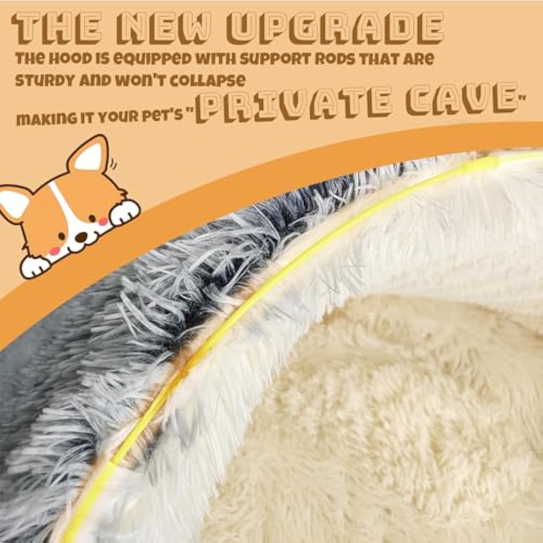 SUOXU Hooded with Supports Dog Bed,Deluxe Plush Dog Cave Bed for Medium Small Dogs, Warming Cozy Soft Faux Fur Donut Calming Anti-Anxiety Pet Bed,Removable Washable Cover and Anti Slip (Grey)