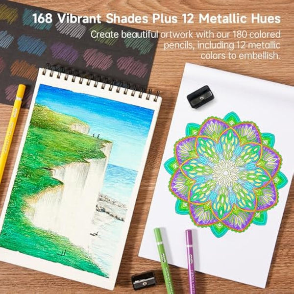 Shuttle Art 180 Colouring Pencils, Soft Core Coloured Pencils Set with 4 Sharpeners, Professional Colour Pencil for Artists Kids Adults Colouring Sketching and Drawing