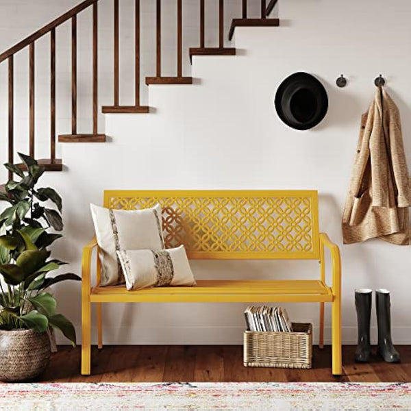Grand patio Garden Bench, Outdoor Bench with 2-3 Seater, Rust Resistant, Stamped Pattern, Choice of Colours, Suitable for Indoor, Outdoor, Patio, Park (Yellow)