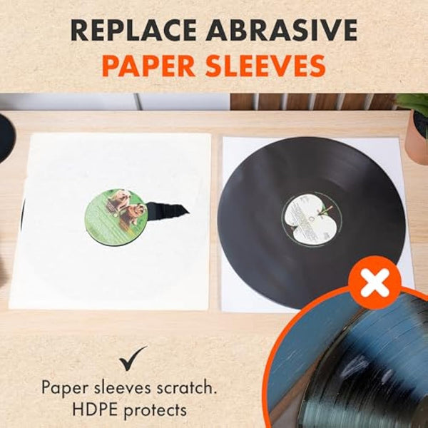 100x 12 Inch Anti Static Inner Vinyl Record Sleeves | Audiophile Poly Lined Plastic Protective Album LP Sleeve | Replaces Paper Sleeves & Fits Inside Cardboard Inners | Archival Quality Triple Ply