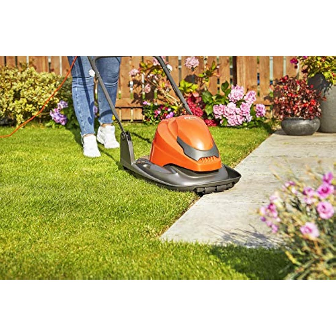 Flymo SimpliGlide 360 Hover Lawn Mower - 1800W Motor, 36cm Cutting Width, Folds Flat, 10m Cable Length, Orange and Grey