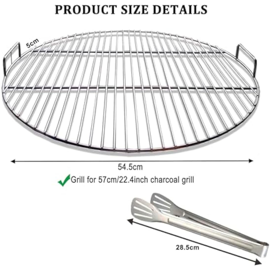 huanniu 304 Stainless Steel Round Cooking Grate with Handle, 54.5 cm Diameter for 57 cm Charcoal Barbecues e.g. Weber, Grill Grates Kettle Grill 57 cm, with Grill Clips