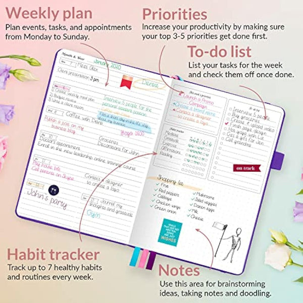 GoGirl Planner and Organizer for Women – A5 Weekly Agenda, Goals Journal to Improve Time Management & Productivity (Purple)