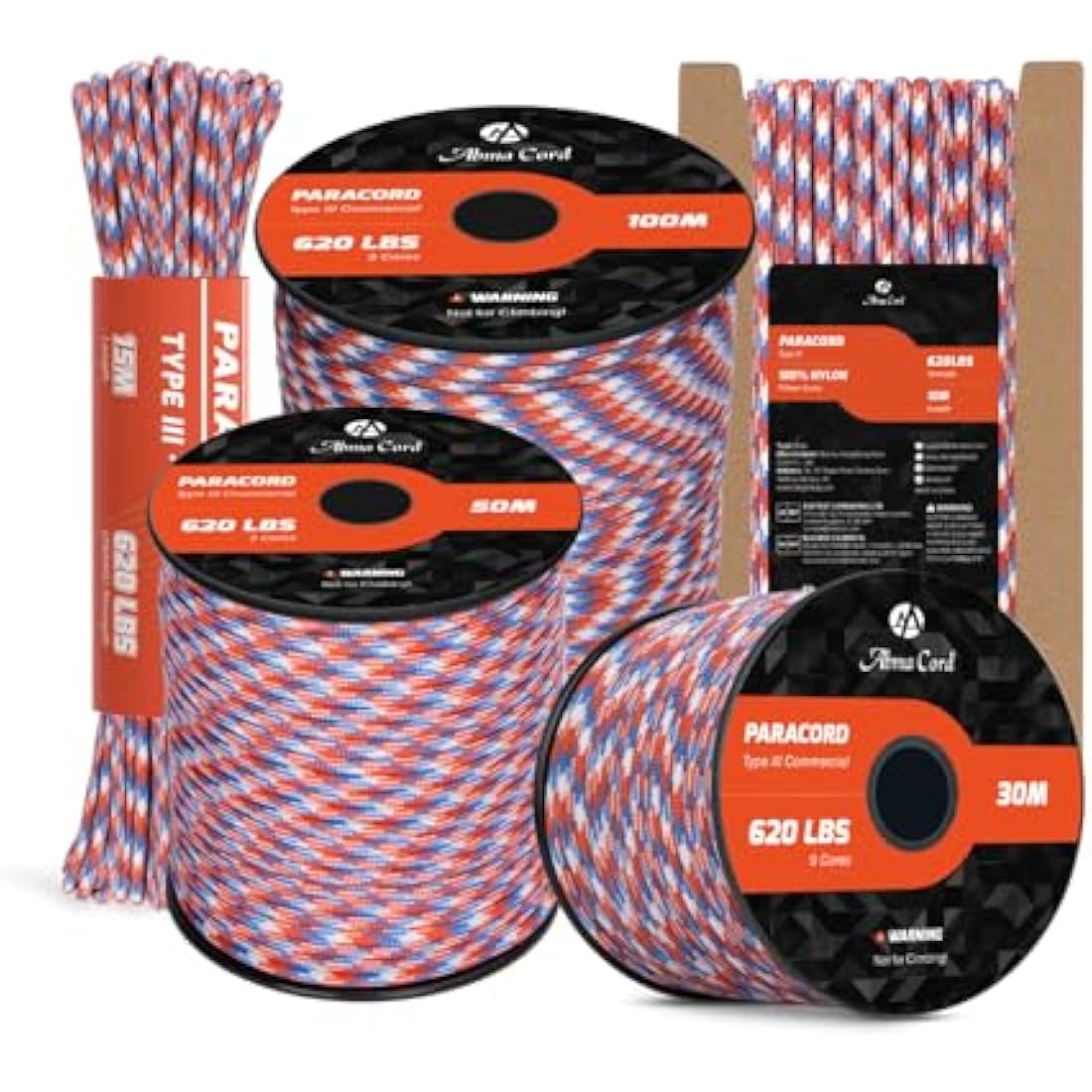 Abma Cord Paracord 4mm 100m 100% Nylon Rope 9 Strands Type III Parachute Cord for DIY, Camping, Survival, Outdoor - Max. 280kg - Liberty