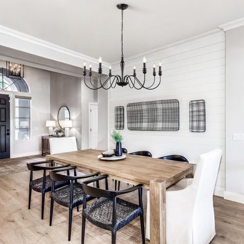 ASHUAQI Black Chandelier, 8-Light Farmhouse Chandeliers Ceiling Light, E14 Socket Pendant Light Fitting Industrial Black Ceiling Lights for Living Room, Kitchen, Hallway, Dining Room, Bedroom