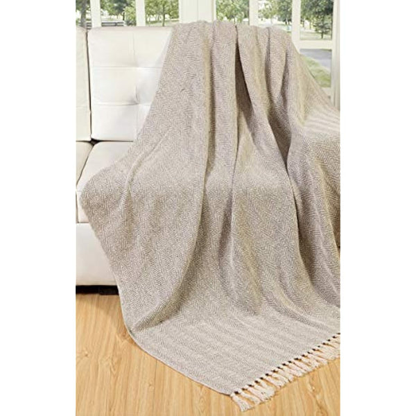 EHC 100% Natural Cotton Two Tone Herringbone Sofa Arm Chair Bedspread Settee Throw - 250 x 380cm, Super Giant Size