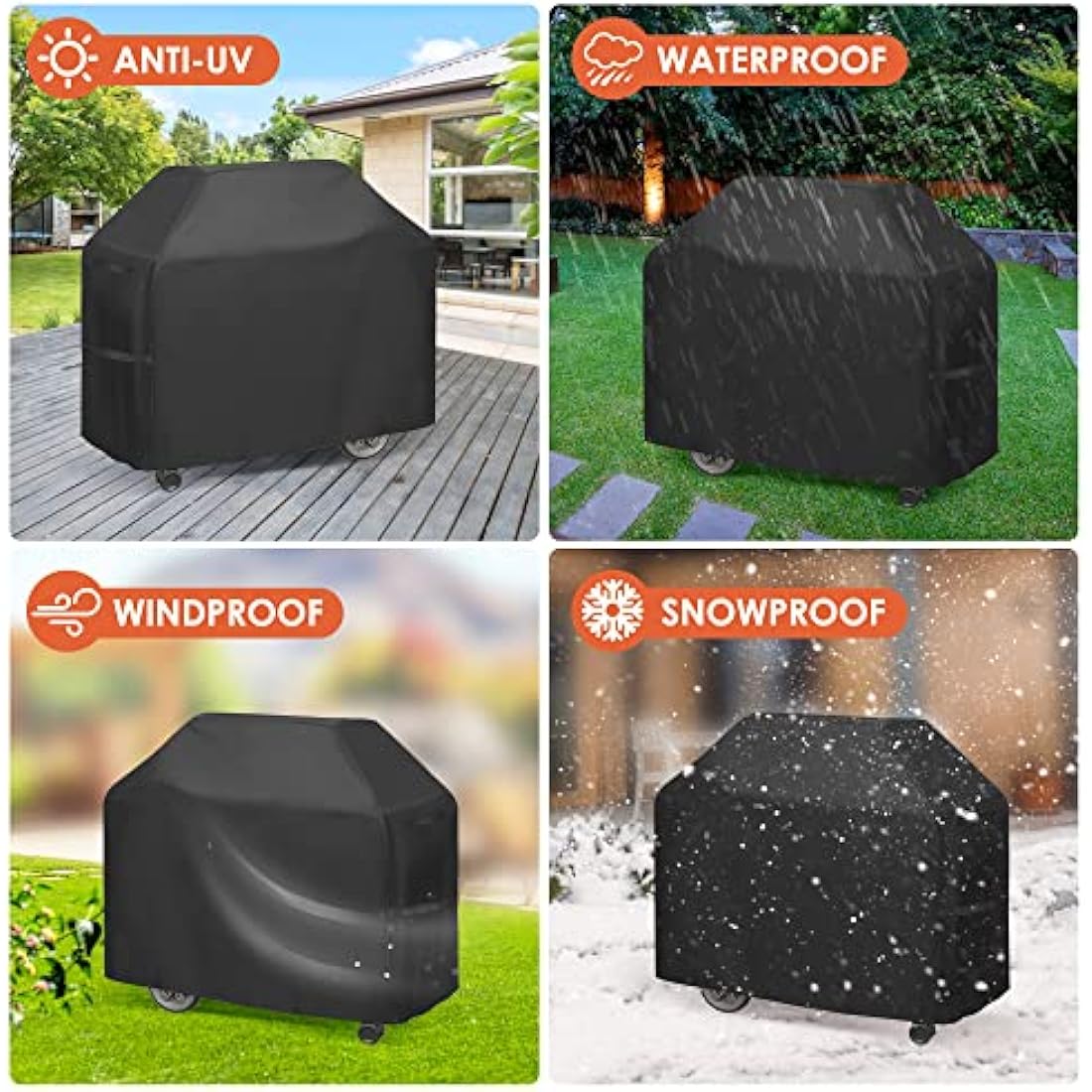BBQ Cover Heavy Duty Large Waterproof, 3-4 Burner Gas BBQ Covers, Outdoor Barbecue Grill Cover PVC Coating Dust Protection, UV Protection with Storage Bag(145 x 61 x 117CM)