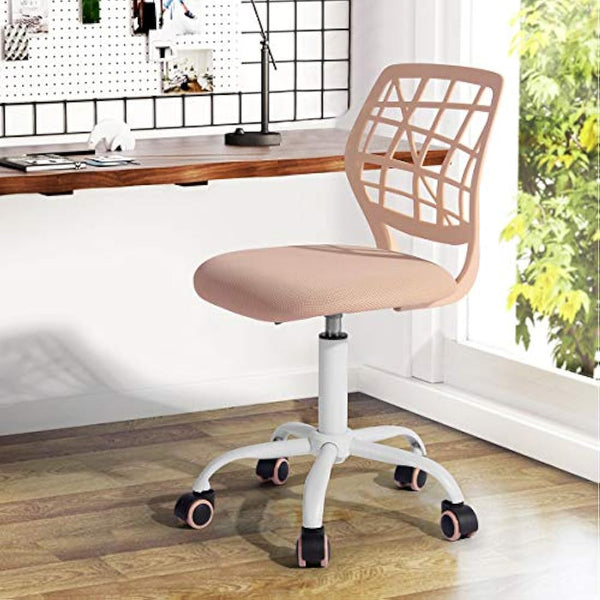 FurnitureR Office Chair Desk Chair Adjustable Height Swivel Fabric Seat Ergonomic Work Chair without Armrest, Light Pink