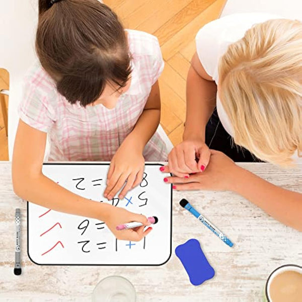 Nicpro Dry Erase Whiteboard A4, Magnetic Double Sided 21 x 30 cm White Board with Black Border, Including 8 Water-Based Pens and 1 Eraser for Kid Writing & Drawing Student School, Home, Classroom Use