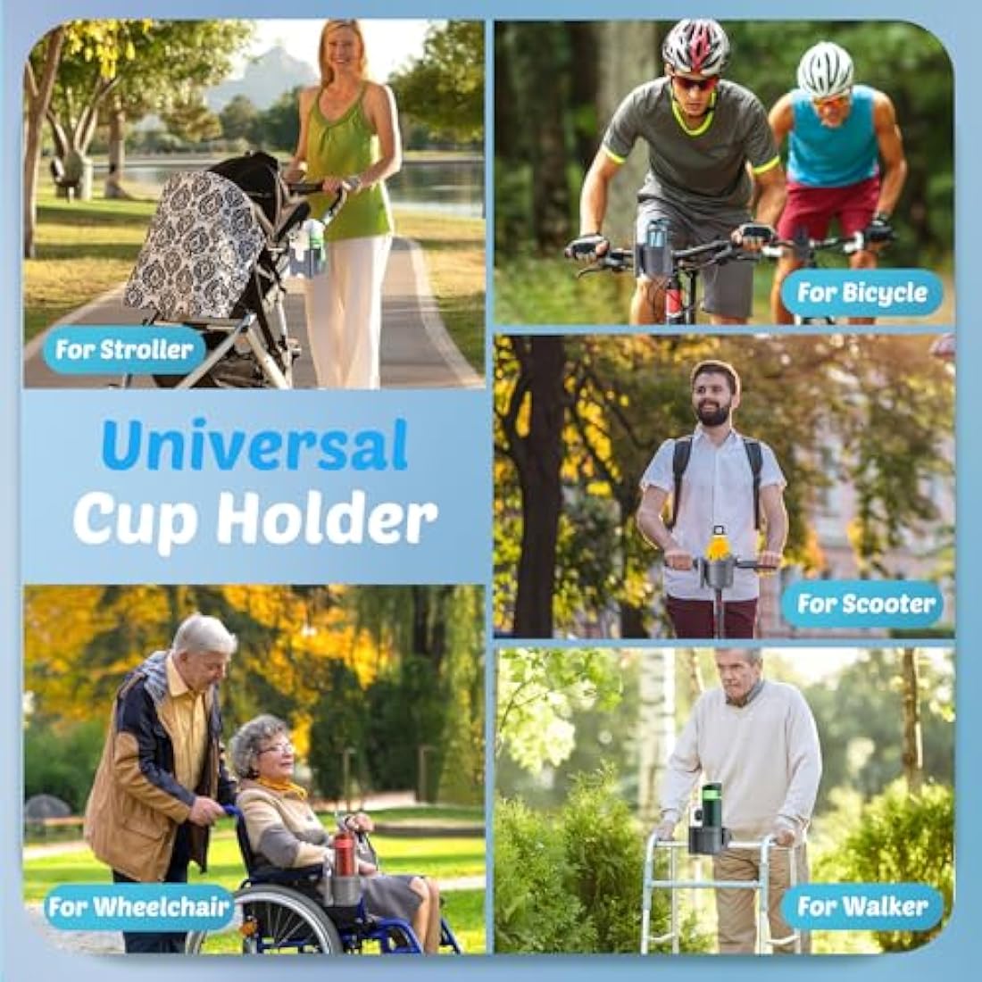 Guiseapue Pram Cup Holder: Universal Drink Coffee Cup Holder with Phone Holder Organiser for Stroller, Pushchair, Buggy, Bike, Wheelchair, Walker, Baby Essentials for Newborn, Gifts for Women, Mom