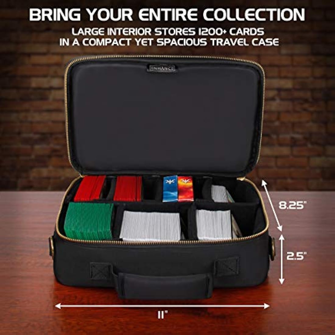 ENHANCE MTG Card Box Storage Case - Deck Holder Card Carrying Case Compatible with Magic MTG Cards, Pokemon Trading Cards, Cards Against Humanity, & Other Card Games - Includes Pencil Loops & Pockets