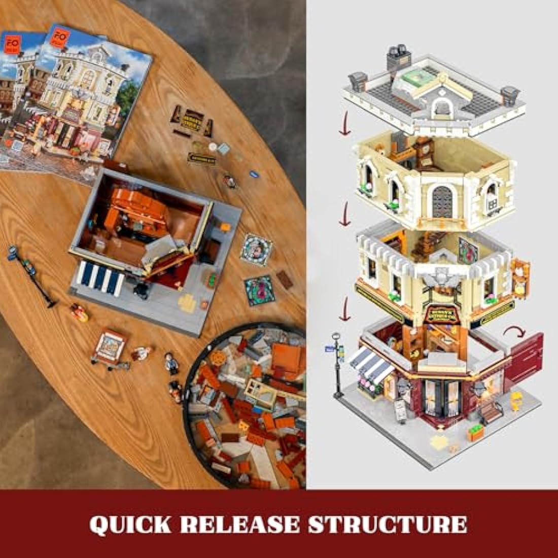 Funwhole Antique-Store Lighting Building-Bricks Set - City Town Life Corner Shop LED Light Construction Building Model Set 2847 Pcs for Adults and Teen