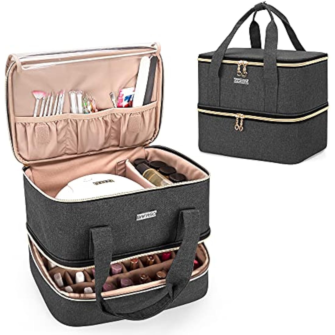 BAFASO Nail Polish Organiser Holds 40 Bottles (15ml - 0.5 fl.oz) and a Nail Lamp, Nail Polish Carrying Case with Manicure Tools Storage Sections (Bag Only), Black (Patented)