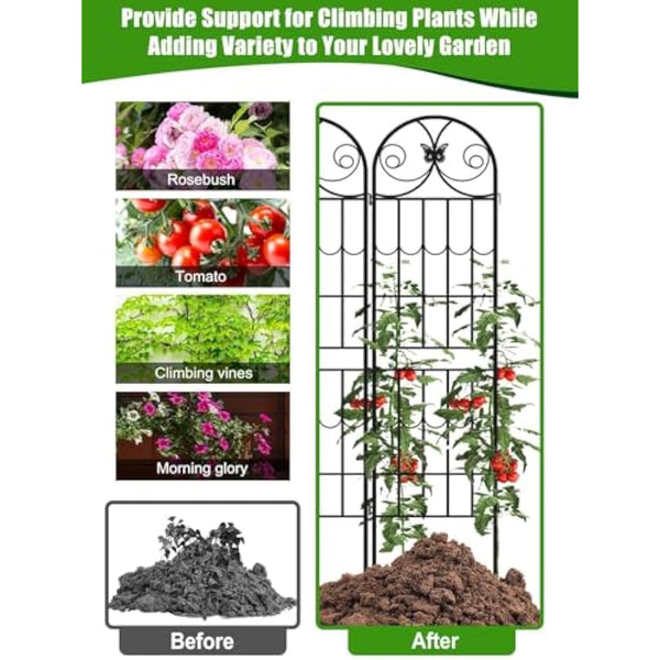 2.2 M Garden Trellis for Climbing Plants, Kalolary 4 Pack Black Garden Climbing Trellises Frame Rustproof Metal Potted Plant Climbing Support for Lawn Backyard Outdoor Flowers Vegetable Fruits Vines