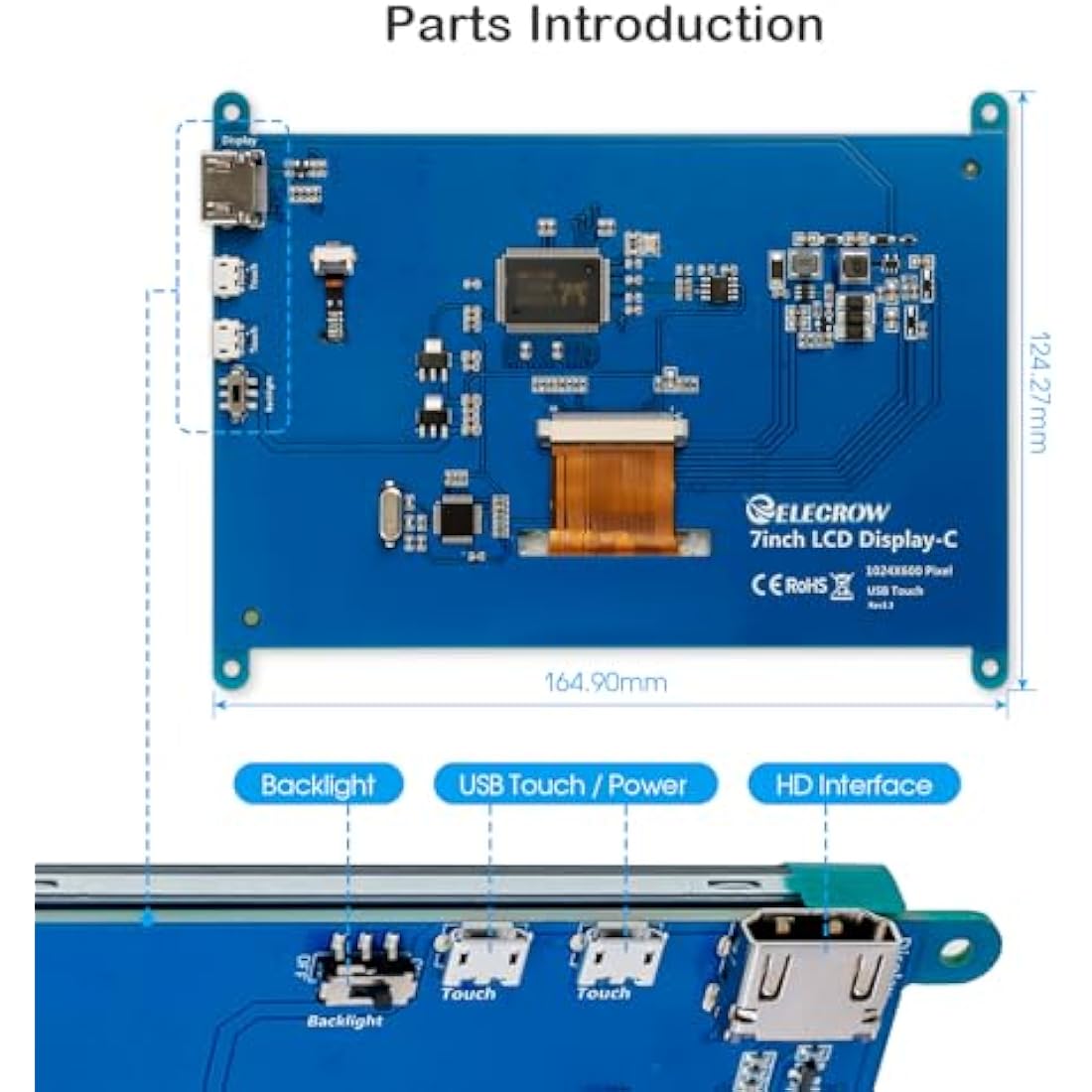 ELECROW Touchscreen Monitor, Raspberry Pi Screen Small Monitor 10.1 Zoll 1280×800 HD Mini Display for Raspberry Pi 5/400/4/3/2/Zero/B/B+, Win11/10/8/7, Jetson Nano