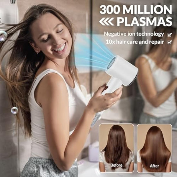 Chignon Ionic Hair Dryer with Diffuser - 110,000 RPM Brushless Motor, 1600W Blow Dryer with Temperature Display & Magnetic Attachments, Low Noise for Salon Styling