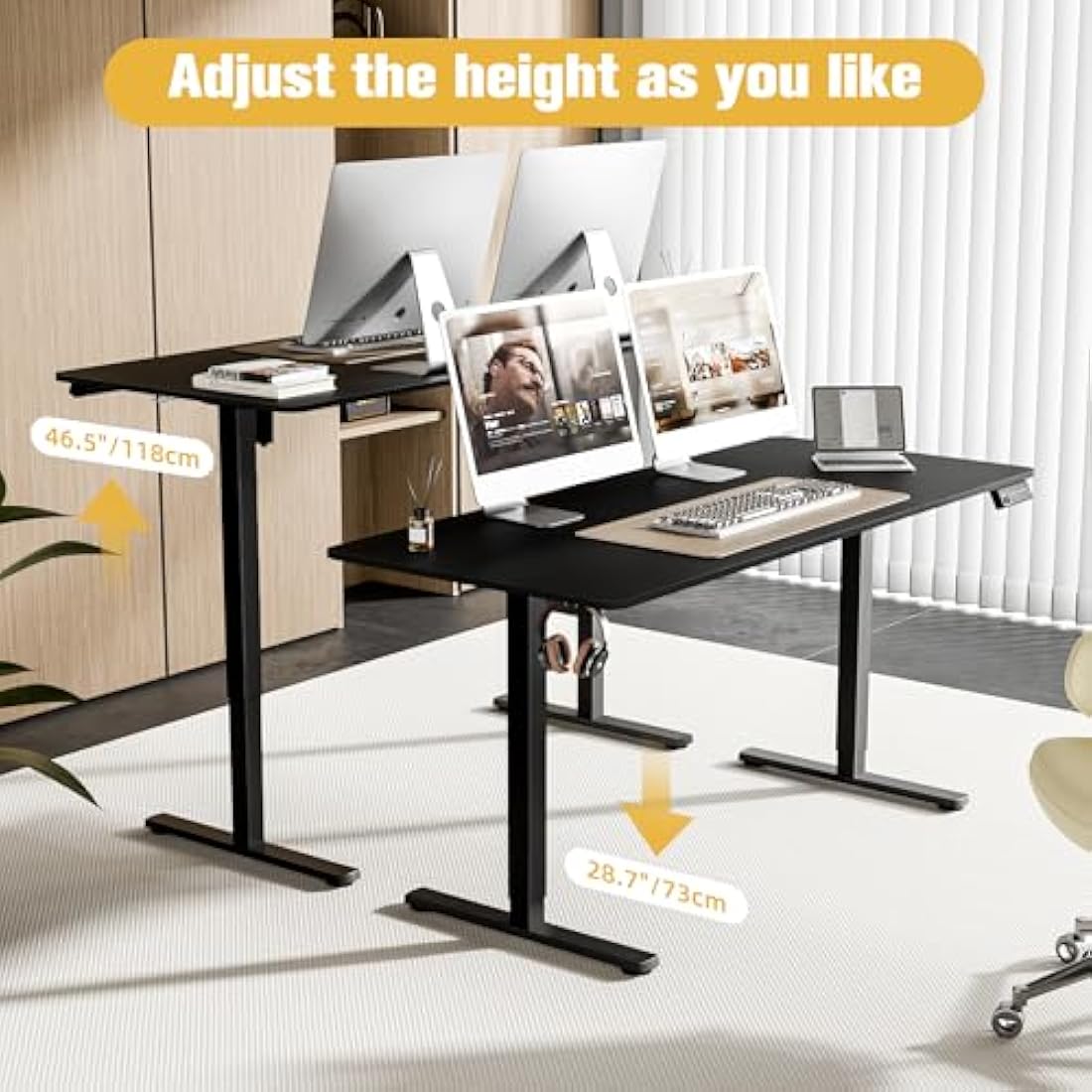 ERGOMAKER Electric Standing Desk 160x70cm, Height Adjustable Stand Up Desk with Hooks and Memory Smart Handset for Home Office, Black