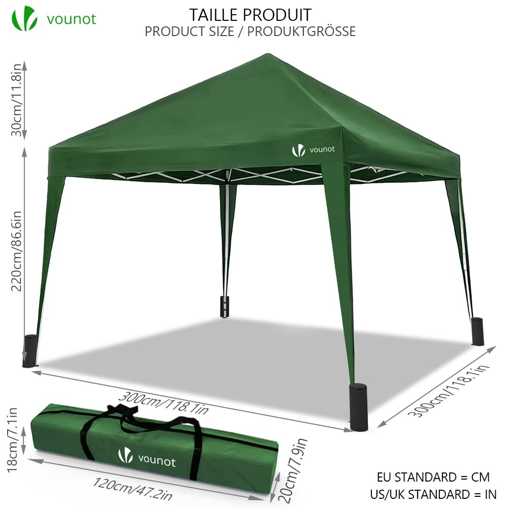 VOUNOT 3m x 3m Pop Up Gazebo with Sides & 4 Weight Bags & Carry Bag, Marquee Garden Party Tent Outdoor, Grey