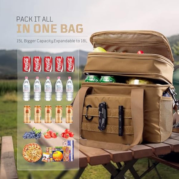 1TG Tactical Insulated Lunch Bag, Expandable Lunch Box for Men, Leakproof Large Cool Bag with Shoulder Stap, Reusable Lunch Tote Bag for Work Travel Camping Picnic Beach, 18L-24L