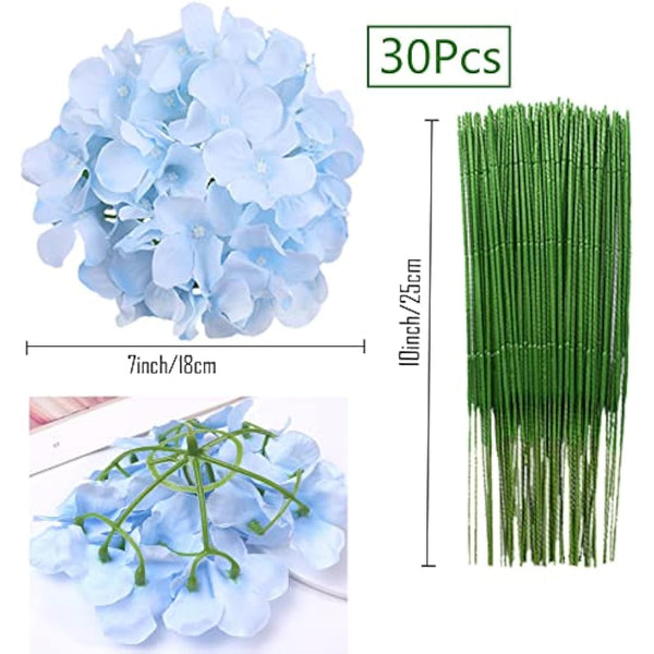 FagusHome 30 Pcs Silk Hydrangea Heads Artificial Flowers Heads and Stems Fake Hydrangea Flowers for Home Wedding Decor (Blue)