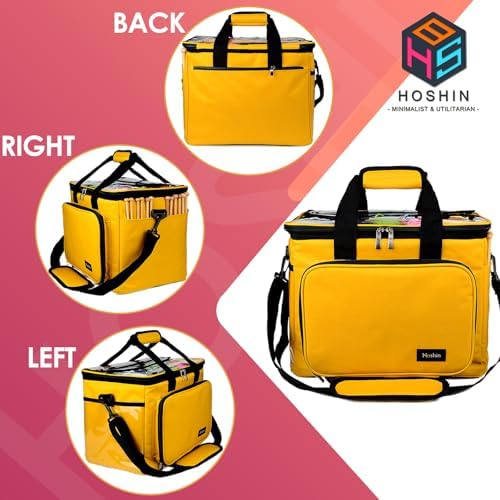 Hoshin Knitting Bag for Yarn Storage, Portable Crochet Tote Bag Yarn Organizer for Crochet Patterns and Hooks, Needles, Skeins of Yarn-Enjoy Knitting/Crocheting Anywhere(Yellow)