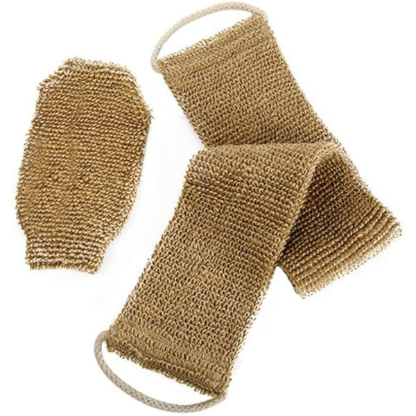 100% Natural Exfoliating Hemp Back Scrubber, Bath & Shower Body Brush Scrubber with Handle, Durable Machine Washable, Free Mitt
