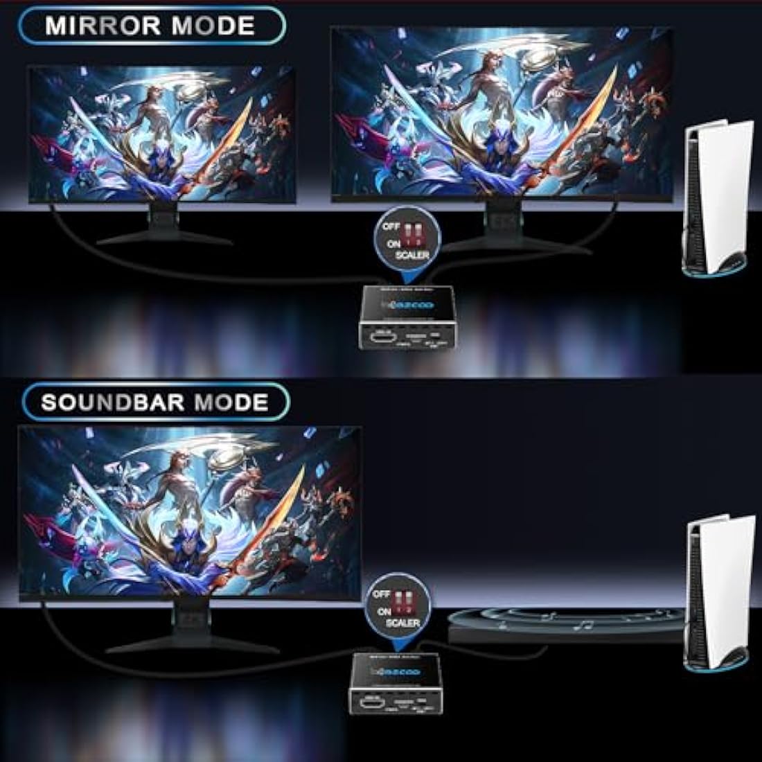 HDMI Splitter 4K 60Hz 1x2 1080P 120Hz HDCP HDR 18Gbps UHD D-olby Vision Atmos Scaler 4K EDID 1080P Dual Monitors HDMI 2.0 Splitter 1 in2 out for PS5,SkyQ,Xbox, Fire Stick BluRay Apple TV Projector